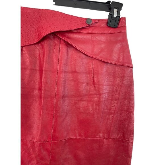 Joie De Vie Vintage Womens Skirt Size 6 Red Leather Snap Slit Mini India - Picture 3 of 7